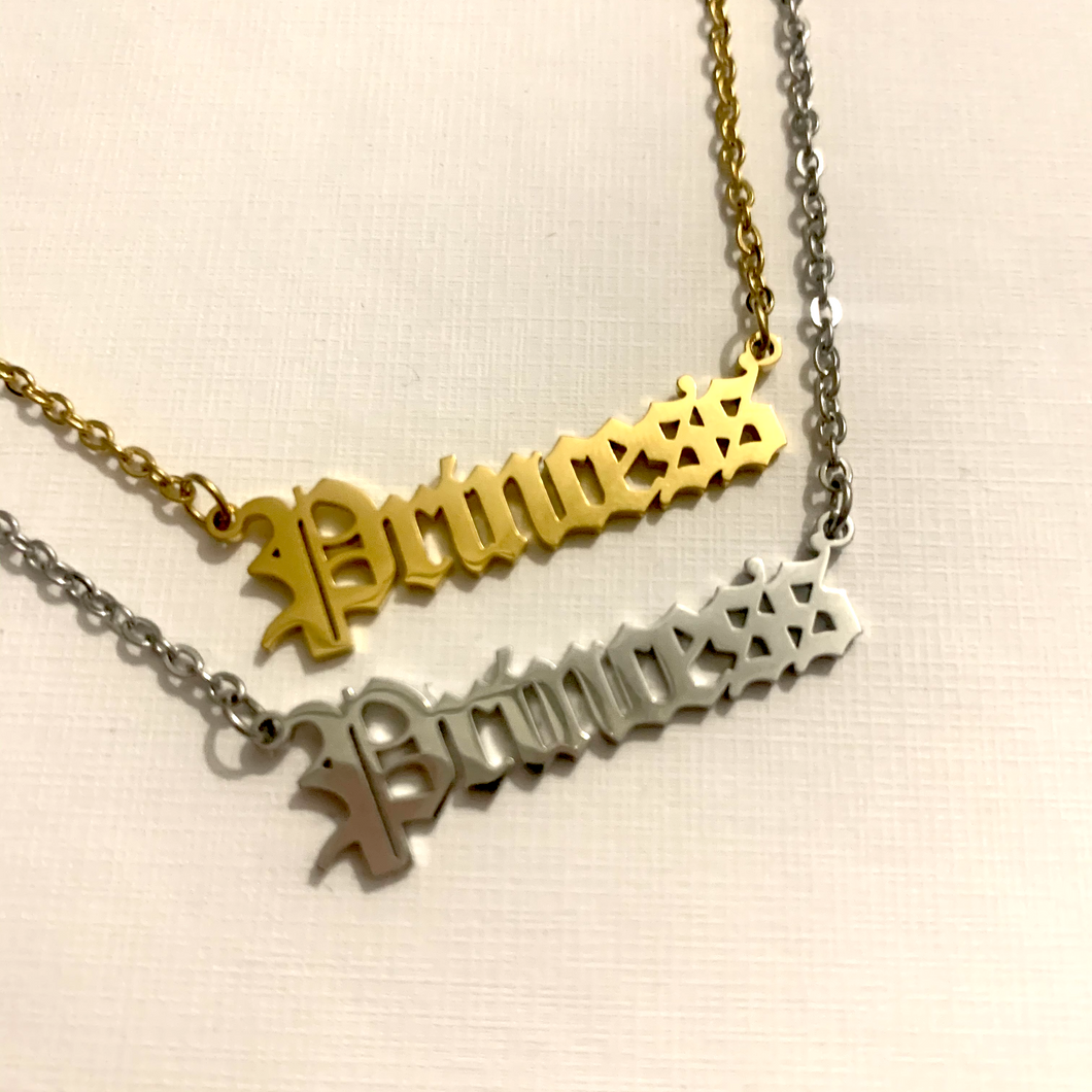 Gold necklace sale that says princess